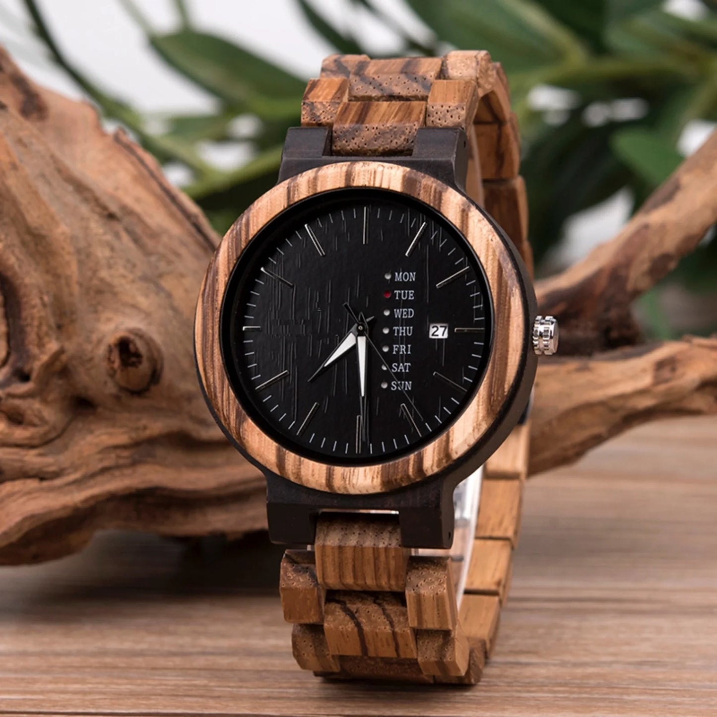 Bellamacina.Store Classic Wooden Zebrano Watch with Date Display