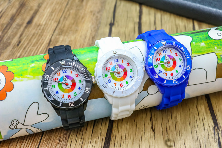 Youth exam watch casual fashion boys and girls waterproof quartz watch silicone dopamine children's trendy watch