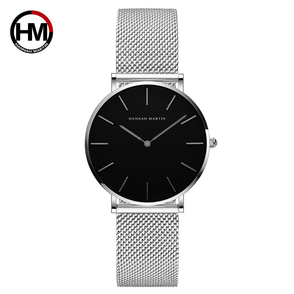 Cross-border Japanese movement steel chain waterproof watch light luxury niche European and American minimalist style steel mesh belt slim watch for women