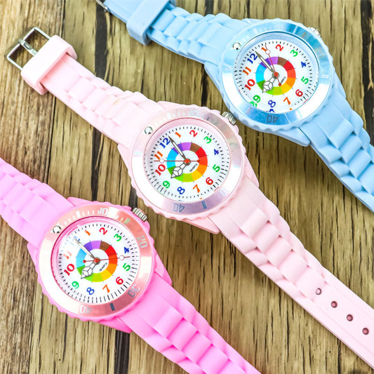 Youth exam watch casual fashion boys and girls waterproof quartz watch silicone dopamine children's trendy watch