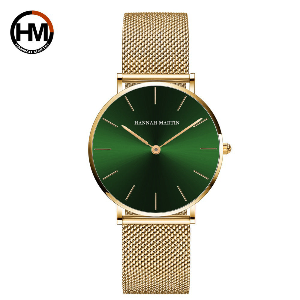 Cross-border Japanese movement steel chain waterproof watch light luxury niche European and American minimalist style steel mesh belt slim watch for women