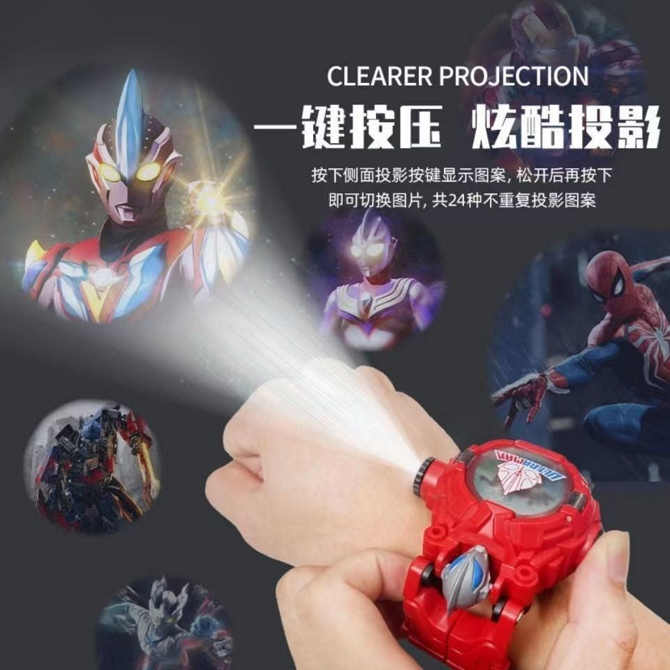 Ultraman Spiderman Children's Projection Watch Cartoon Transformation Robot Kindergarten Gift Boys and Girls Electronic Watch