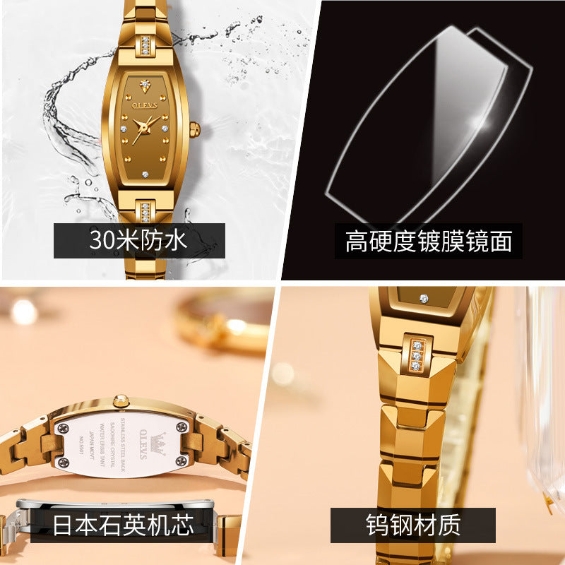 One piece drop shipping Oris brand watch diamond inlaid small tungsten steel retro barrel quartz ladies watch female watch