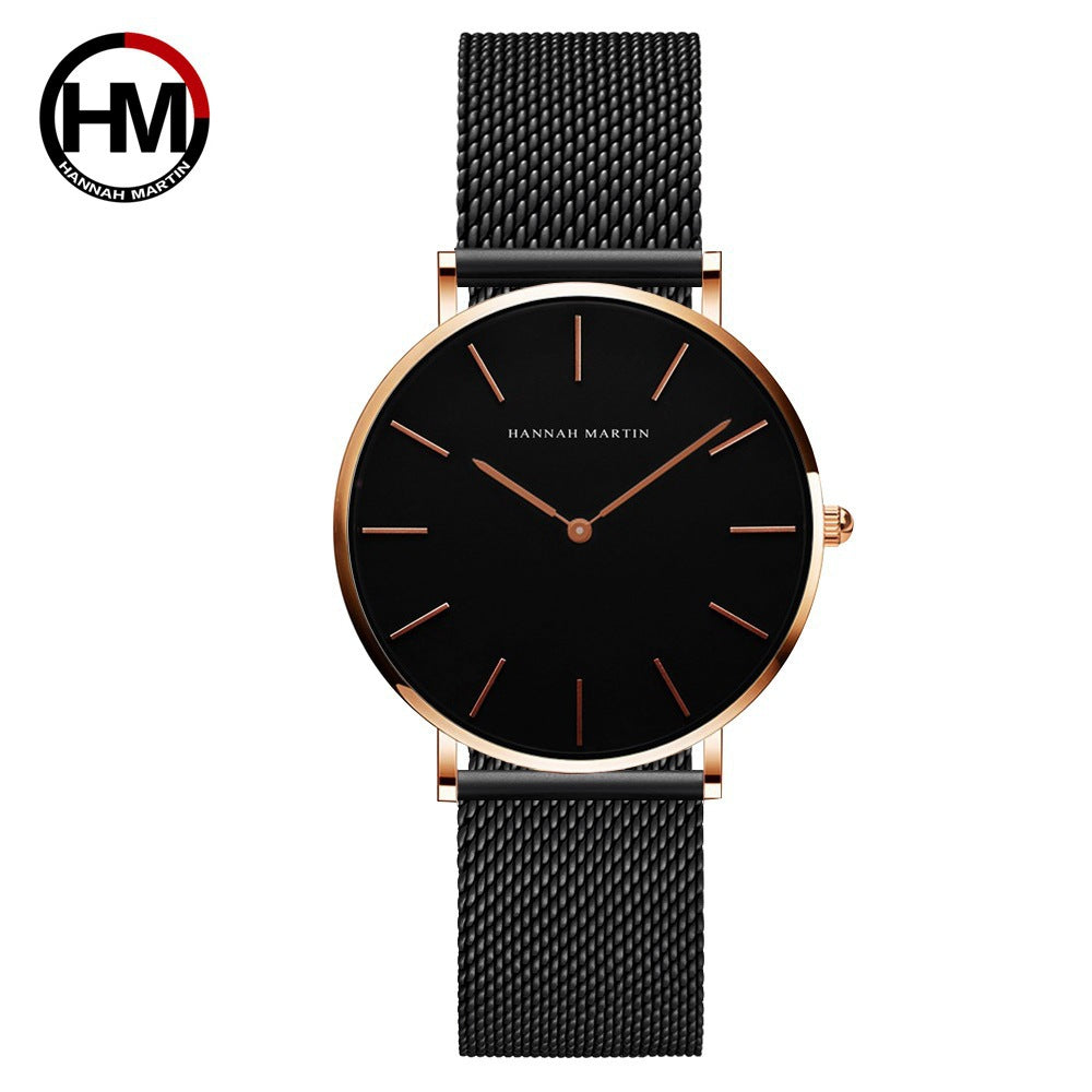 Cross-border Japanese movement steel chain waterproof watch light luxury niche European and American minimalist style steel mesh belt slim watch for women
