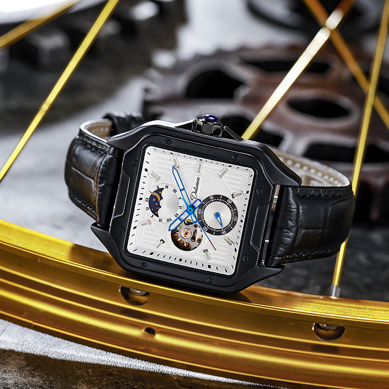 Flywheel Waterproof Hollow Out Trendy Men's Square Automatic Mechanical Watch