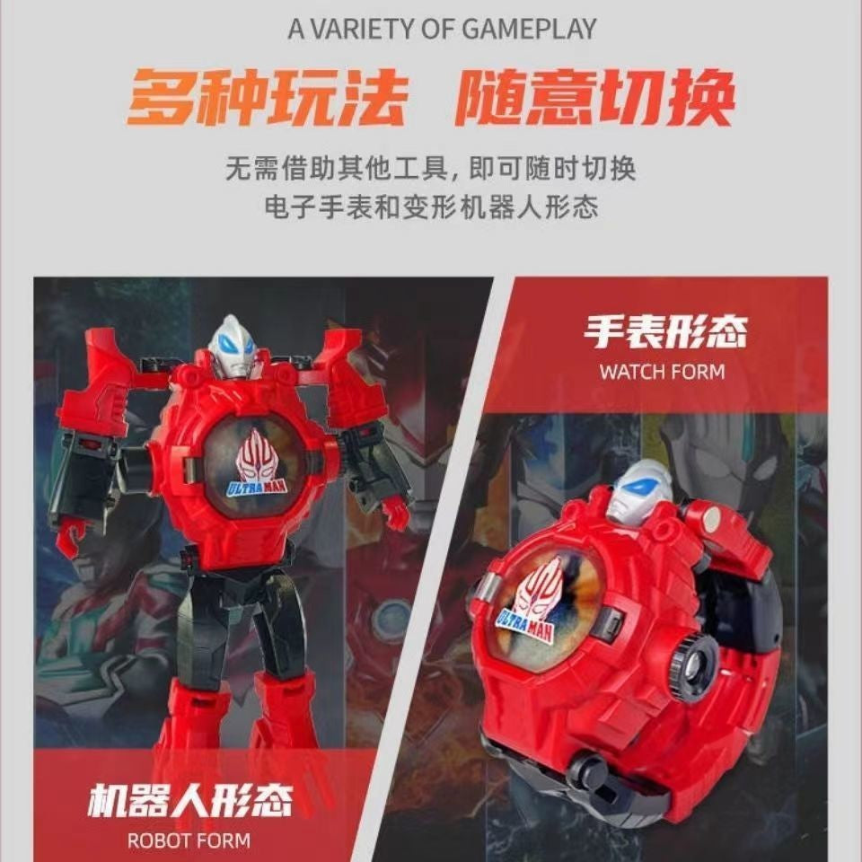 Ultraman Spiderman Children's Projection Watch Cartoon Transformation Robot Kindergarten Gift Boys and Girls Electronic Watch