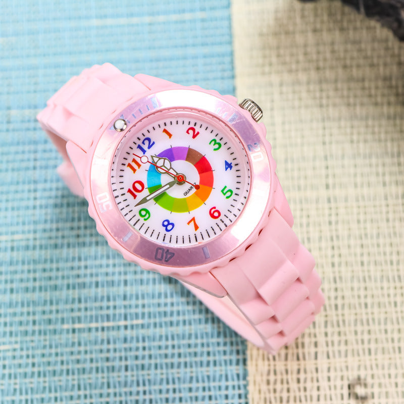 Youth exam watch casual fashion boys and girls waterproof quartz watch silicone dopamine children's trendy watch