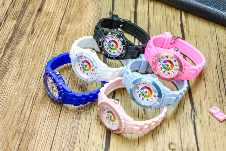 Youth exam watch casual fashion boys and girls waterproof quartz watch silicone dopamine children's trendy watch