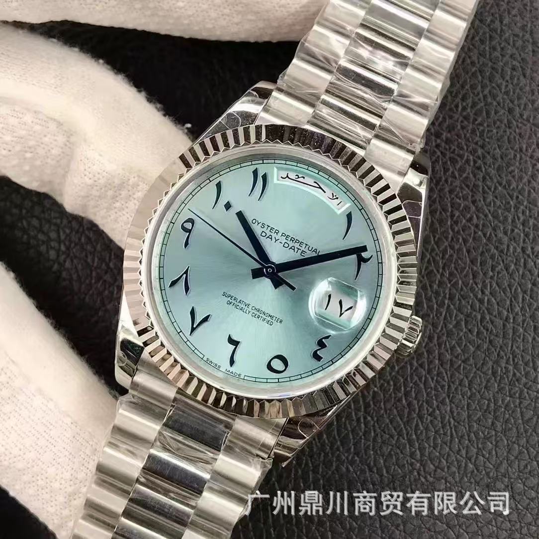 Double-headed large strap AliExpress week double calendar diary Roman scale yellow rock sugar watch men's mechanical watch