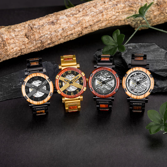 bobobird watch new cross-border hollow bottom mechanical foreign trade wooden wood watch mechanical men's watch wholesale
