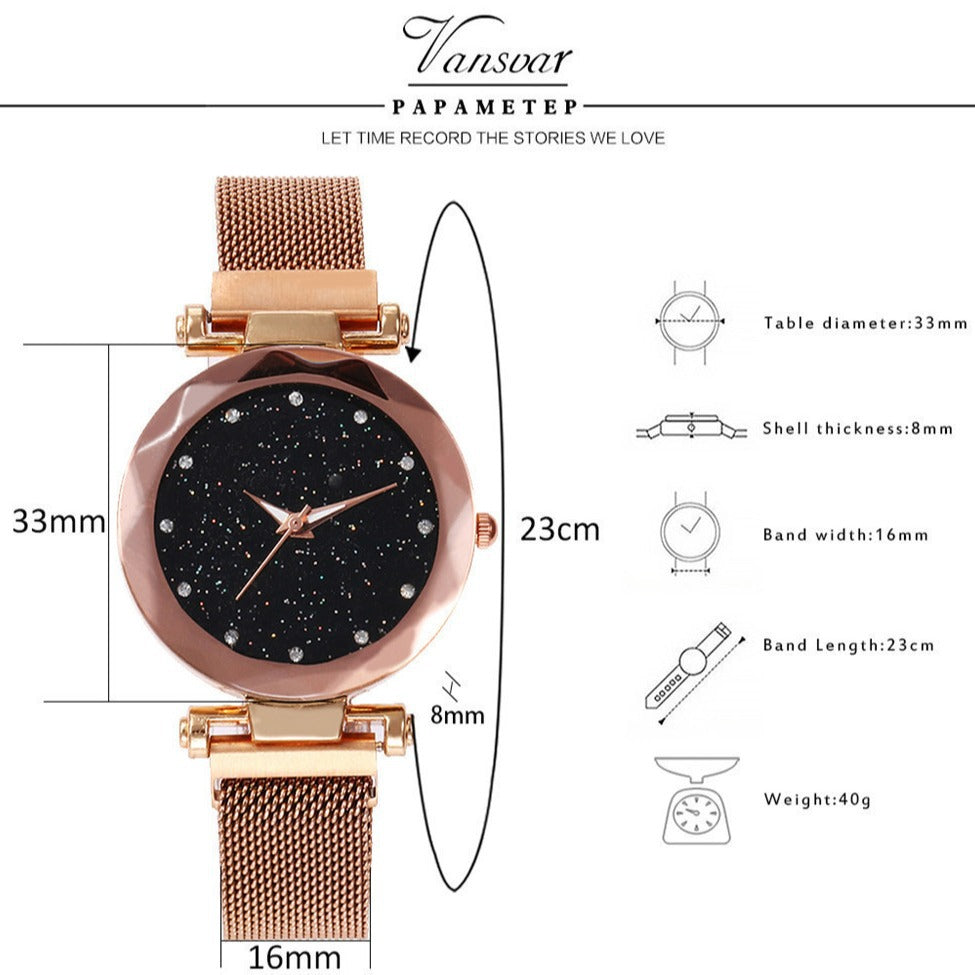 New wholesale Douyin same style starry sky women's watch magnet Milan mesh watch one piece plastic case