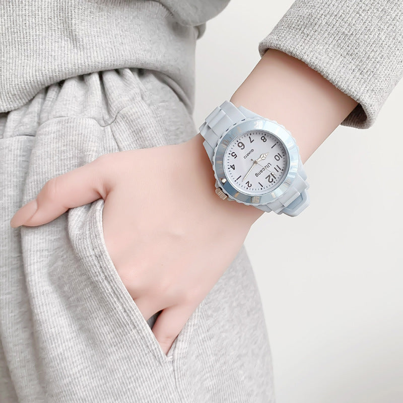 Children's cute boys and girls elementary school students waterproof and anti-fall colored jelly junior high school students ins niche watch