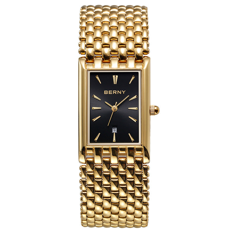 Bernie brand hot selling ultra-thin gold quartz watch rectangular men's watch stainless steel band waterproof women's watch