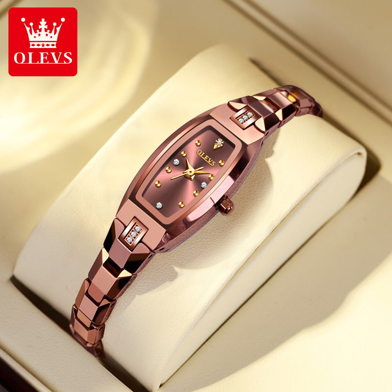 One piece drop shipping Oris brand watch diamond inlaid small tungsten steel retro barrel quartz ladies watch female watch