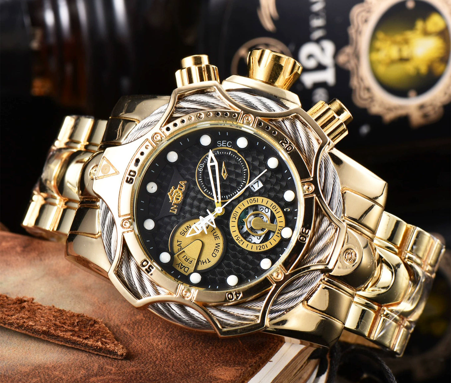 One piece of steel wire rope cross-border watch European alloy quartz watch men's waterproof watch non-mechanical watch