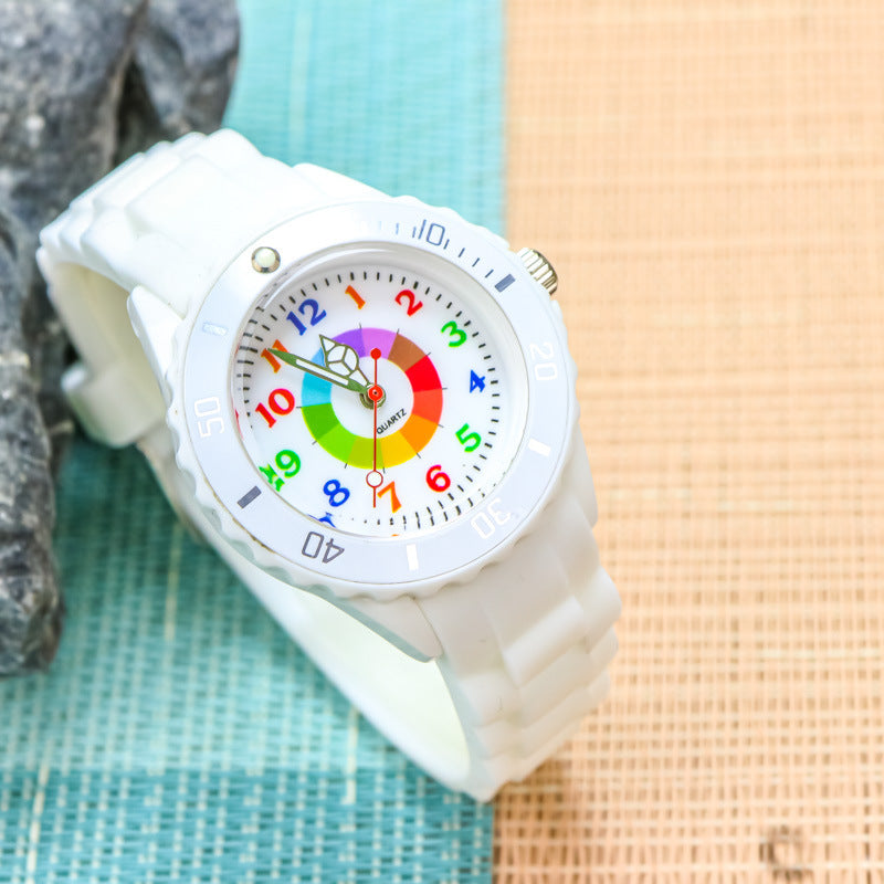 Youth exam watch casual fashion boys and girls waterproof quartz watch silicone dopamine children's trendy watch