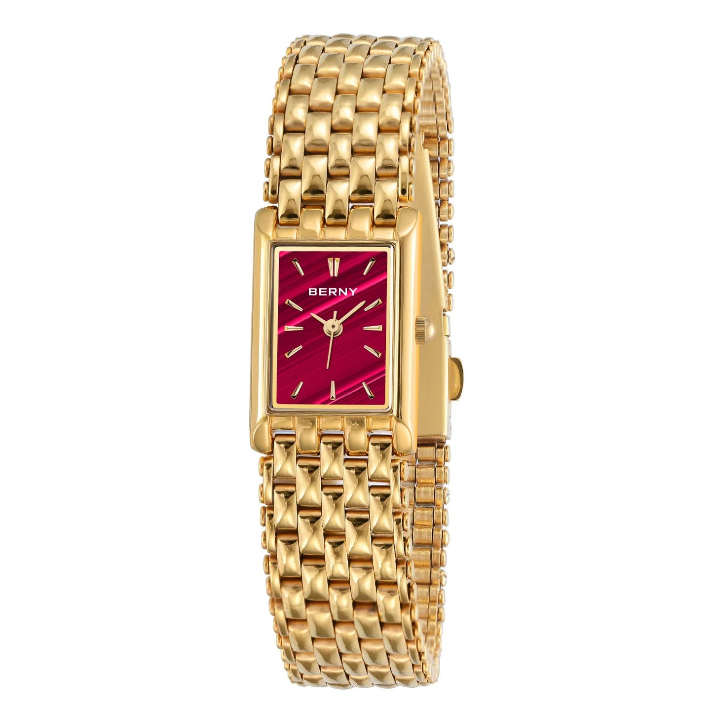 Bernie brand hot selling ultra-thin gold quartz watch rectangular men's watch stainless steel band waterproof women's watch