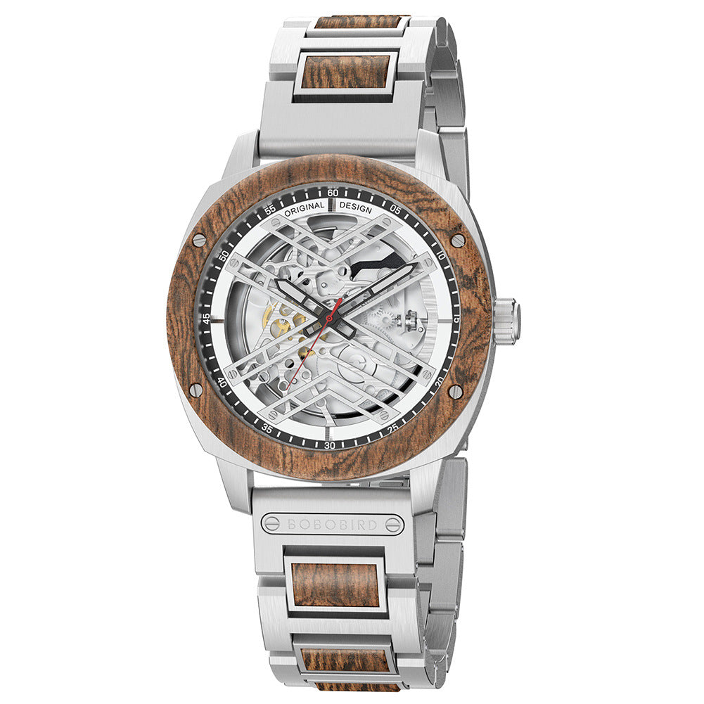 bobobird watch new cross-border hollow bottom mechanical foreign trade wooden wood watch mechanical men's watch wholesale
