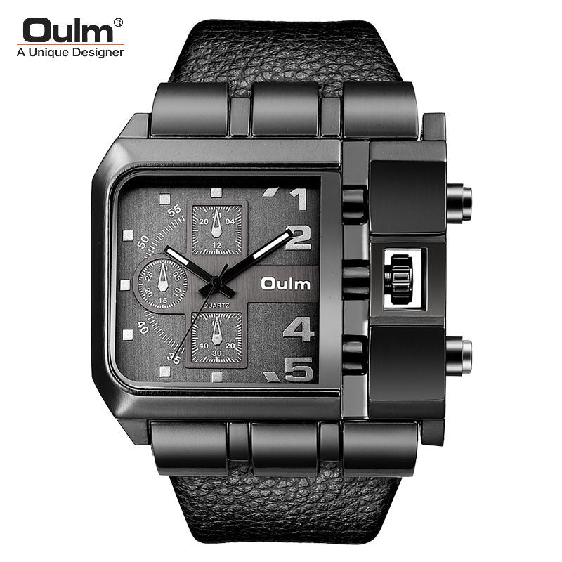 Oulm Large Dial Quartz Men's Watch Casual Belt Men's Watch Personality Foreign Trade Square Manufactor Wholesale