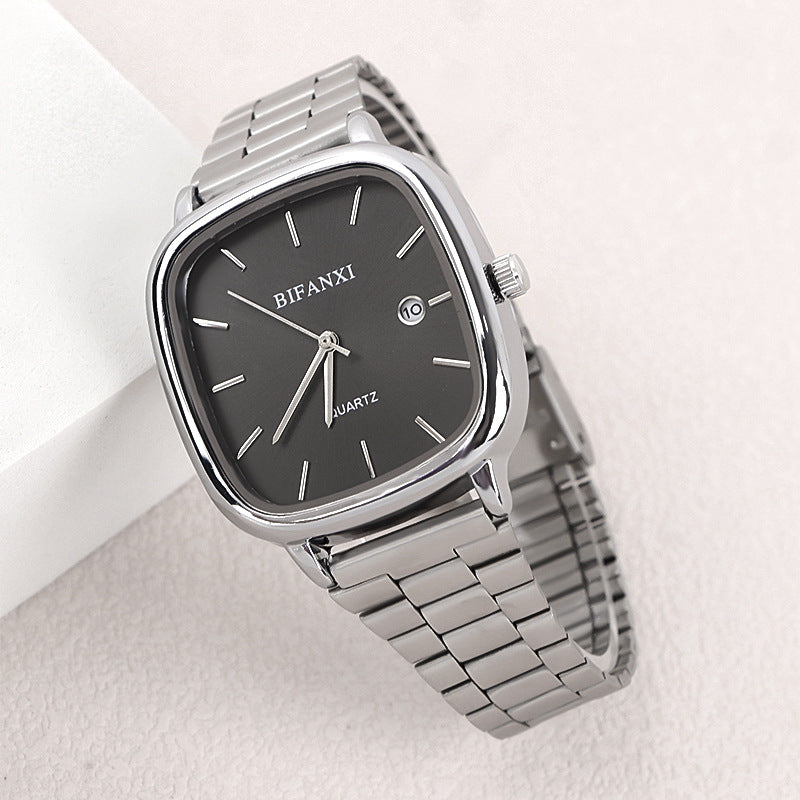 Neutral style steel band watch retro gold small square watch calendar high-end men and women commuter watch gold brick quartz watch