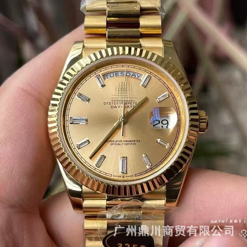 Double-headed large strap AliExpress week double calendar diary Roman scale yellow rock sugar watch men's mechanical watch