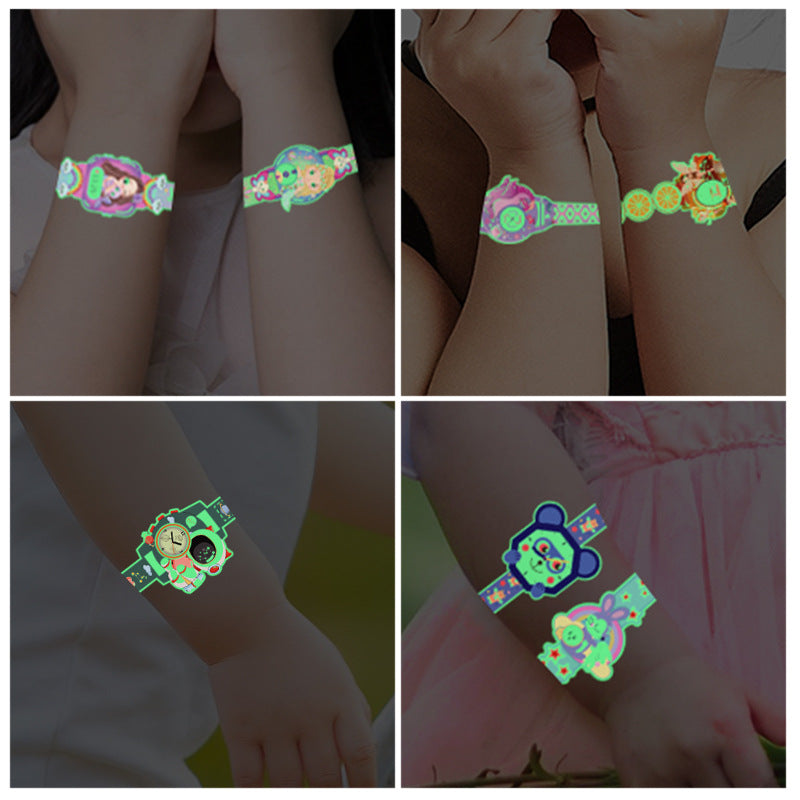 New cross-border waterproof children's luminous watch tattoo stickers boys and girls luminous watch tattoo stickers wholesale
