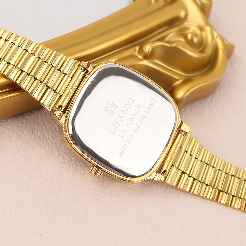 Neutral style steel band watch retro gold small square watch calendar high-end men and women commuter watch gold brick quartz watch