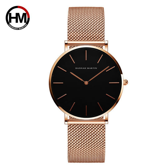 Cross-border Japanese movement steel chain waterproof watch light luxury niche European and American minimalist style steel mesh belt slim watch for women