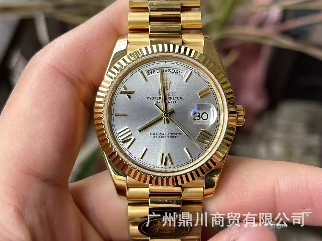 Double-headed large strap AliExpress week double calendar diary Roman scale yellow rock sugar watch men's mechanical watch