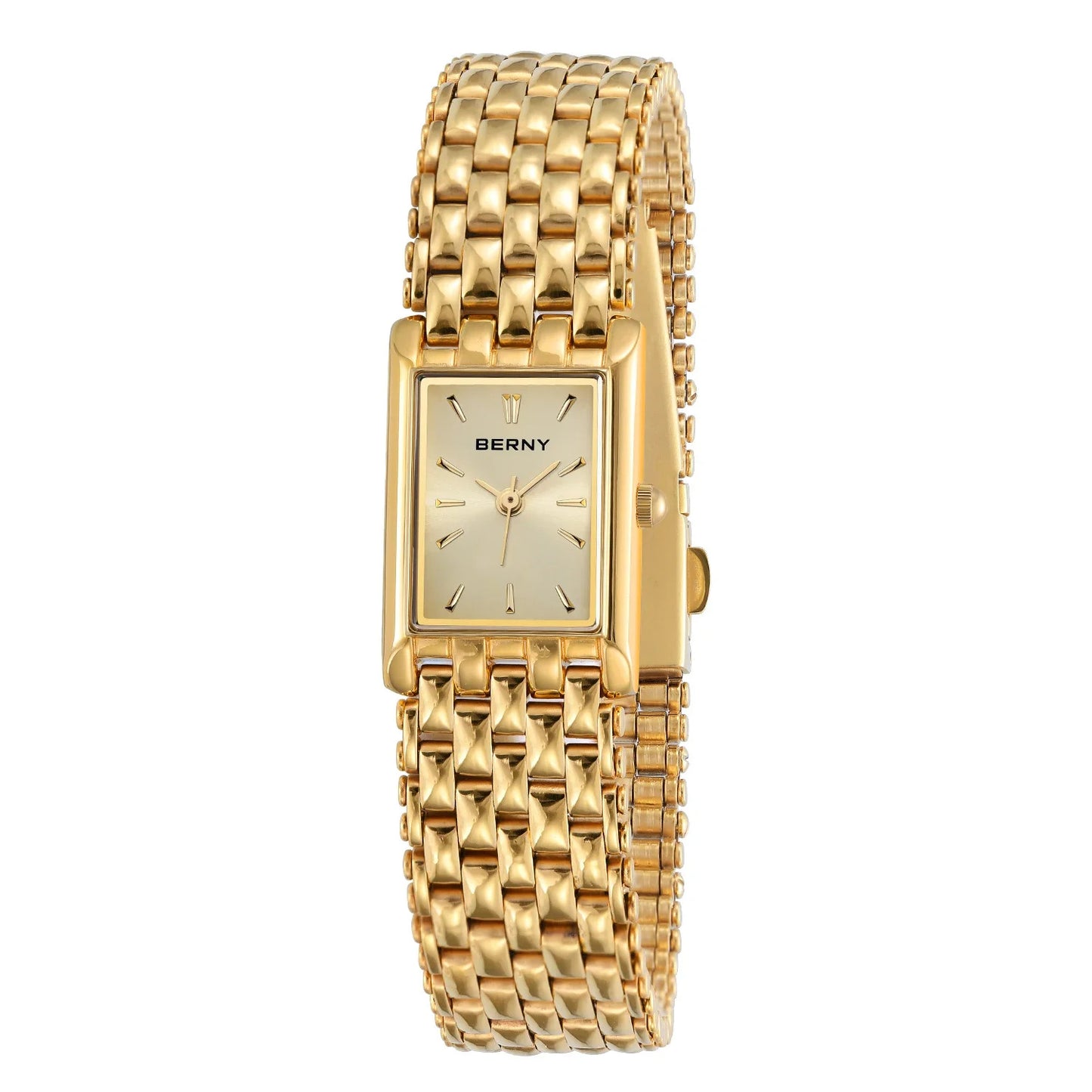 Bernie brand hot selling ultra-thin gold quartz watch rectangular men's watch stainless steel band waterproof women's watch