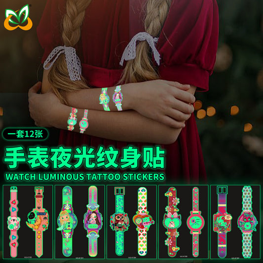 New cross-border waterproof children's luminous watch tattoo stickers boys and girls luminous watch tattoo stickers wholesale