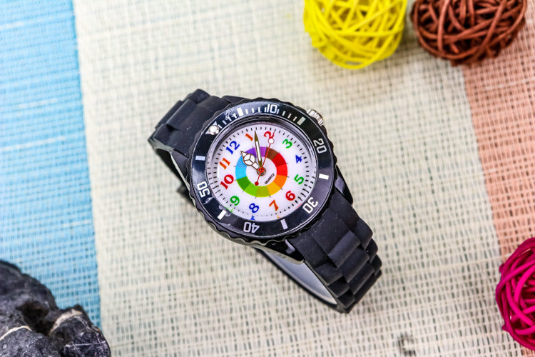 Youth exam watch casual fashion boys and girls waterproof quartz watch silicone dopamine children's trendy watch