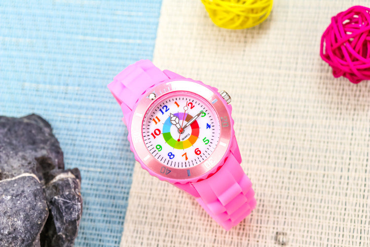 Youth exam watch casual fashion boys and girls waterproof quartz watch silicone dopamine children's trendy watch