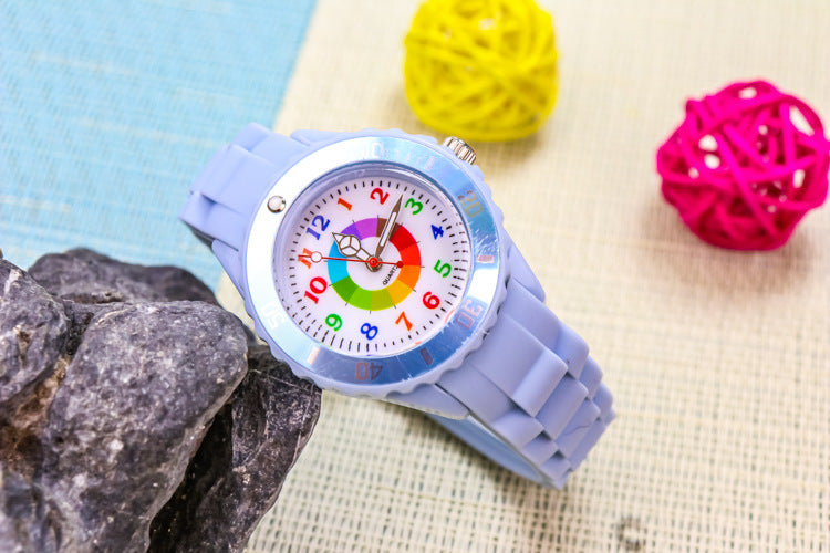 Youth exam watch casual fashion boys and girls waterproof quartz watch silicone dopamine children's trendy watch