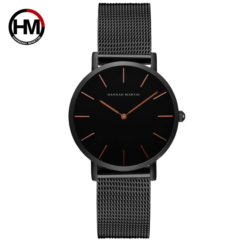Cross-border Japanese movement steel chain waterproof watch light luxury niche European and American minimalist style steel mesh belt slim watch for women