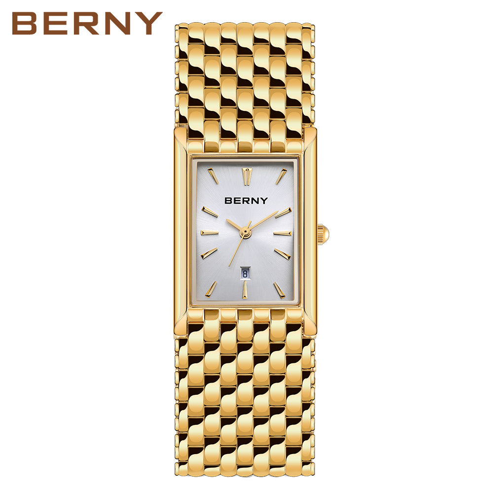 Bernie brand hot selling ultra-thin gold quartz watch rectangular men's watch stainless steel band waterproof women's watch