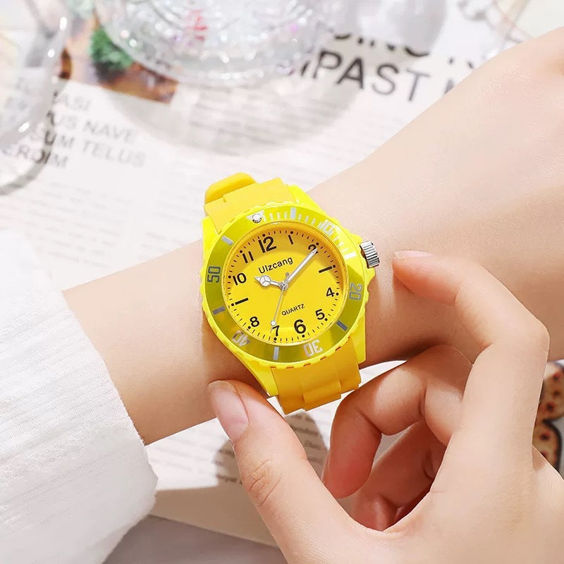 Children's cute boys and girls elementary school students waterproof and anti-fall colored jelly junior high school students ins niche watch