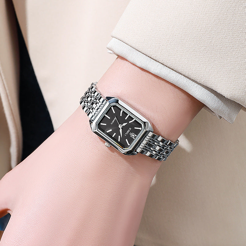 2024 foreign trade new light luxury steel belt ladies watch female student fashion simple square quartz watch wholesale