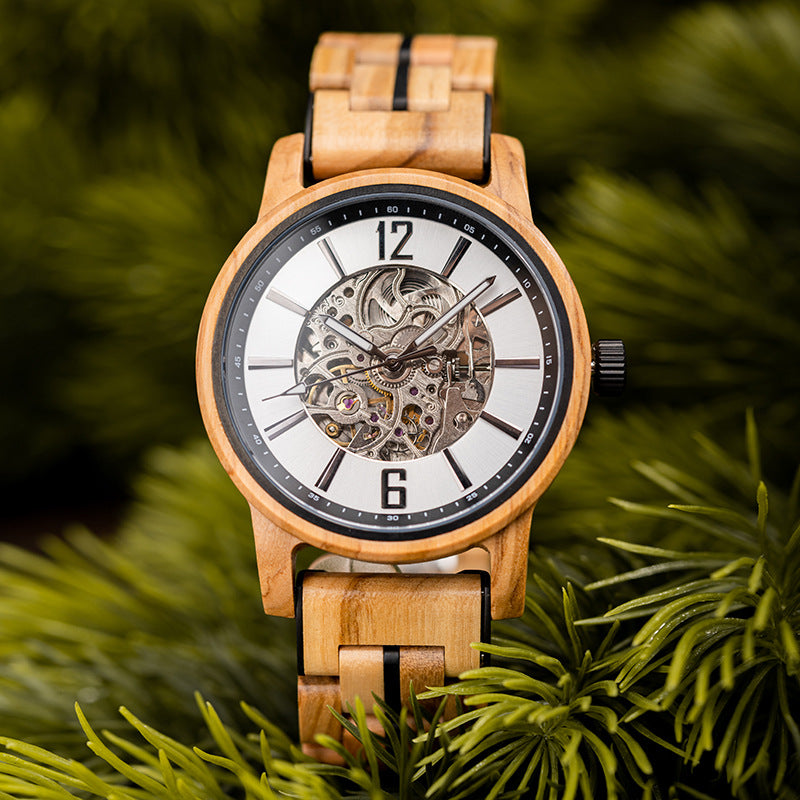 BOBO BIRD wooden watch three-eye multifunctional men's fully automatic mechanical watch steel and wood watch factory wholesale