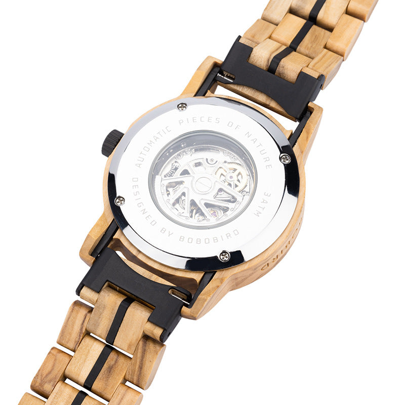 BOBO BIRD wooden watch three-eye multifunctional men's fully automatic mechanical watch steel and wood watch factory wholesale