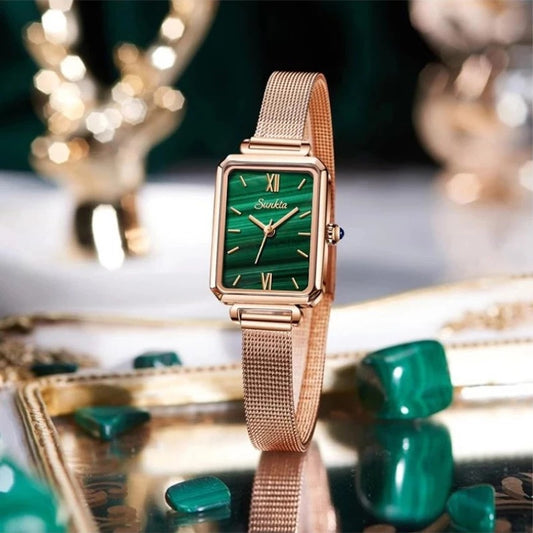 SUNKTA new mesh strap simple elegant square quartz movement calendar ladies watch ST6690