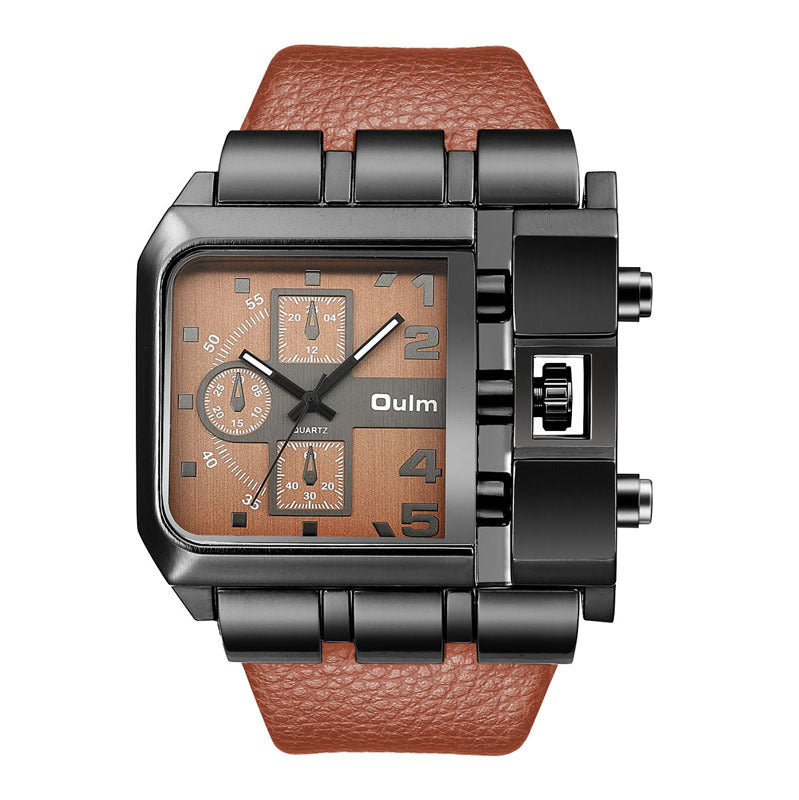 Oulm Large Dial Quartz Men's Watch Casual Belt Men's Watch Personality Foreign Trade Square Manufactor Wholesale