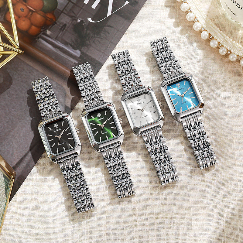 2024 foreign trade new light luxury steel belt ladies watch female student fashion simple square quartz watch wholesale