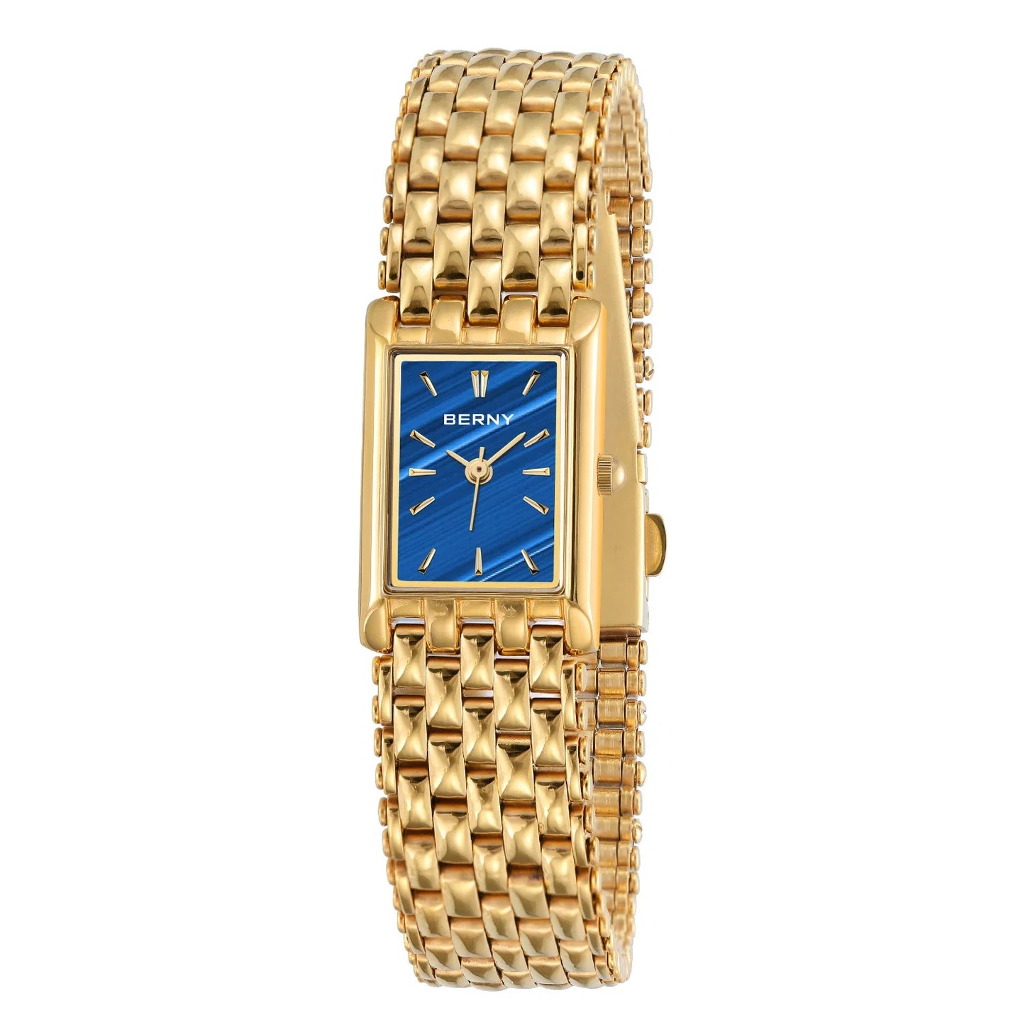 Bernie brand hot selling ultra-thin gold quartz watch rectangular men's watch stainless steel band waterproof women's watch
