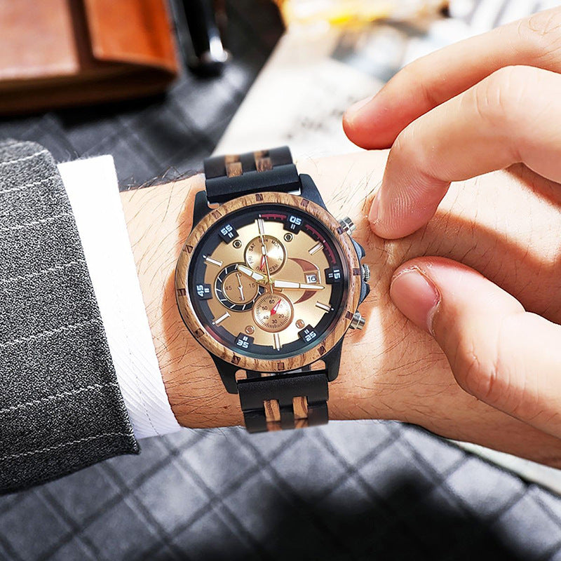 Cross-border business men's watch new simple casual automatic mechanical watch wooden fashion high-end quartz watch