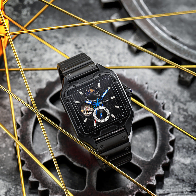 Flywheel Waterproof Hollow Out Trendy Men's Square Automatic Mechanical Watch