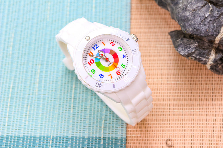 Youth exam watch casual fashion boys and girls waterproof quartz watch silicone dopamine children's trendy watch