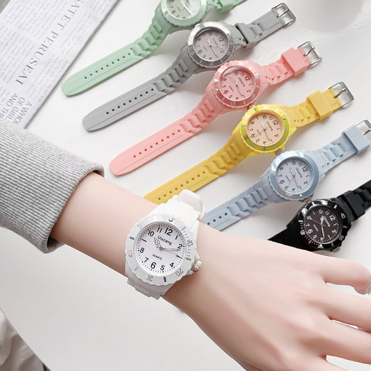 Children's cute boys and girls elementary school students waterproof and anti-fall colored jelly junior high school students ins niche watch