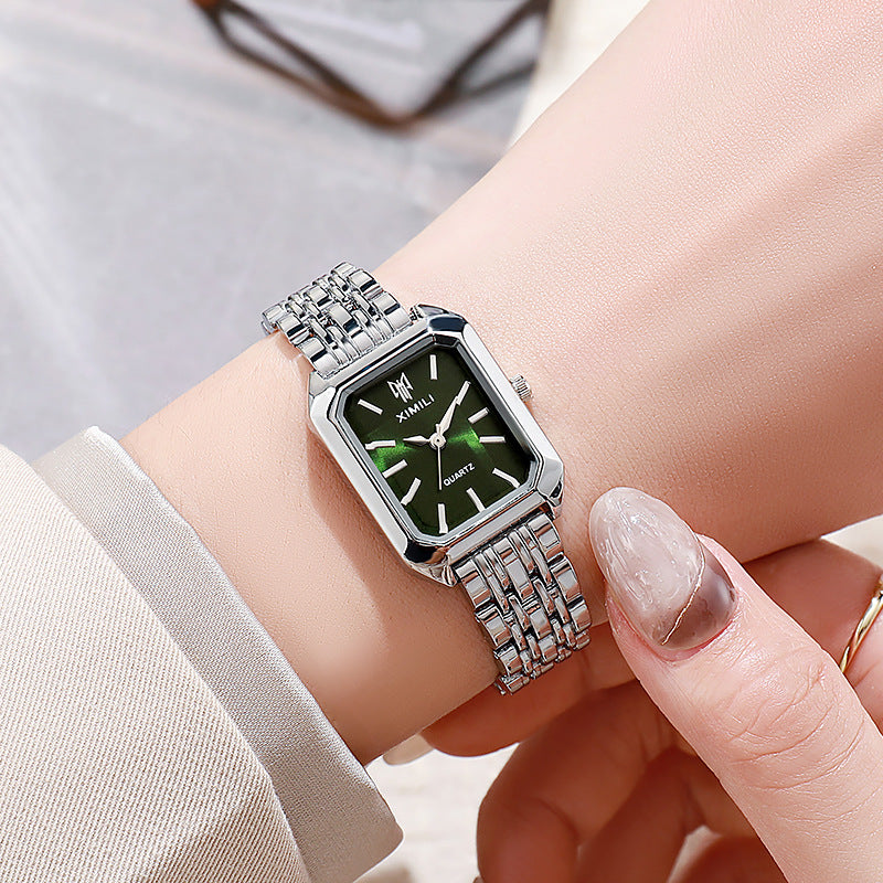 2024 foreign trade new light luxury steel belt ladies watch female student fashion simple square quartz watch wholesale
