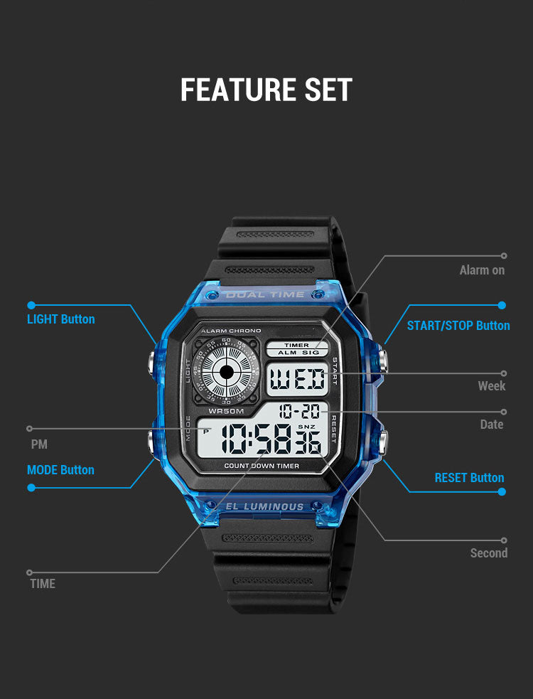 Men And Women Fashion Outdoor Sports Students Waterproof Multifunctional Electronic Watch